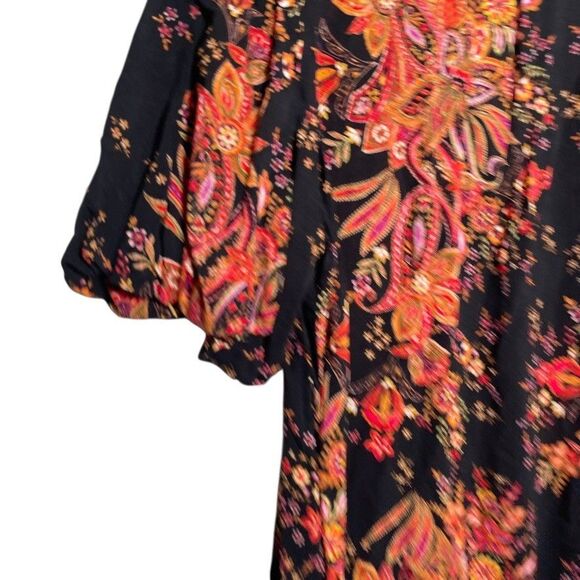 Rose + Olive Blouse Women's Small V-Neck Floral Short Sleeve Puff Artsy Top - Picture 6 of 10